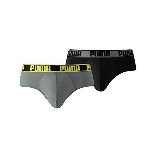 PUMA Active Brief 2P Packed Ropa Interior de Deporte, Gris Grey Yellow, XL (Pack de 2) para Hombre PUMA Active Brief 2P Packed Ropa Interior de Deporte, Gris Grey Yellow, XL (Pack de 2) para Hombre