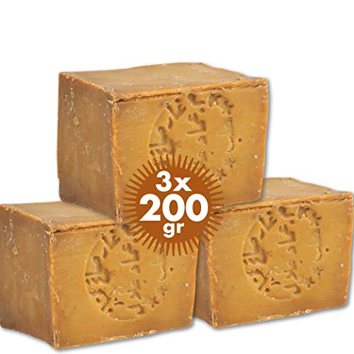 Pure Now Jabón Aleppo 3 x ca 200g, 85% aceite de oliva 15% aceite de laurel, PH neutro, desintoxicación, hecho a mano Pure Now Jabón Aleppo 3 x ca 200g, 85% aceite de oliva 15% aceite de laurel, PH neutro, desintoxicación, hecho a mano