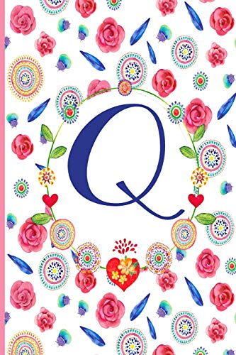 Q: Q: Monogram Initials Notebook for Women and Girls, Pink Floral 110 page 6x9 inch ,"Q" monogram notebook
