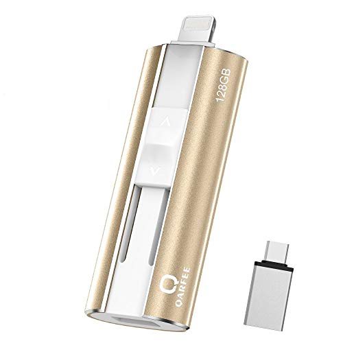 QARFEE Memoria USB 128GB para iPhone Pendrive 4 en 1 USB 3.0 para iPhone Compatible con Android Tipo C iPad Smartphone Windows Mac (128GB, Oro)