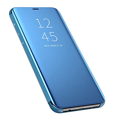 QBER para XiaoMi RedMi Note 8 Funda,360°Protectora Smart Flip Cover Stand Function Mirror Brillante tirón del Caso Duro con para XiaoMi RedMi Note 8-Azul