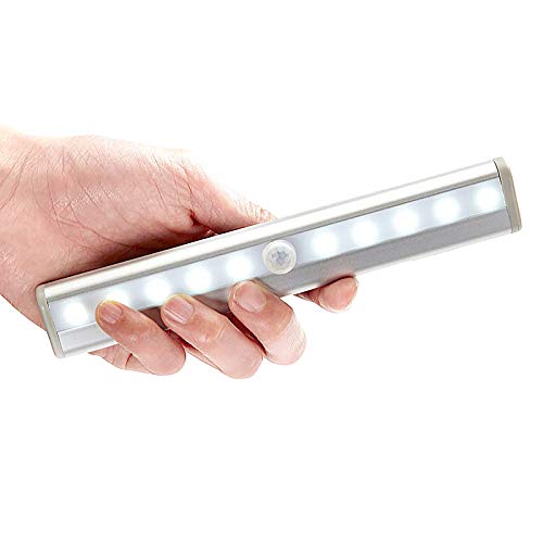 Qiiueen Motion Sensor Closet Lights, 10 LED Motion Sensor Lights, Stick-on Anywhere Wireless Battery Operated Night Light Bar, Safe Lights 3 Pack (White)