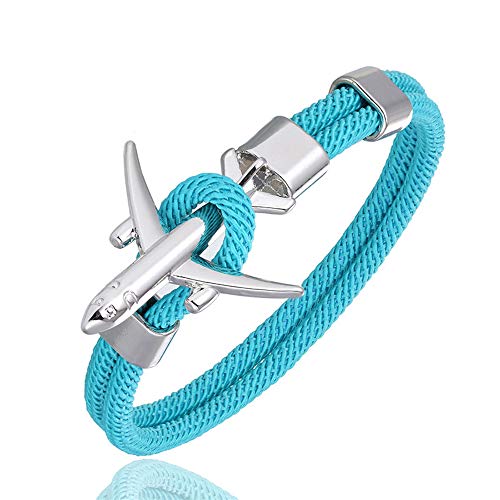 QIULING Pulsera de hombre de moda con ancla de avión, pulseras de hombre con dije de cuerda de paracaídas para hombre y mujer, estilo envolvente, gancho de metal