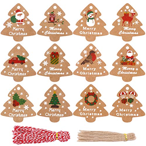 Qpout 120pcs Christmas Kraft Paper Tags,Xmas Tree Hanging Tags Label Parcel For Present Qpout 120pcs Christmas Kraft Paper Tags,Xmas Tree Hanging Tags Label Parcel For Present