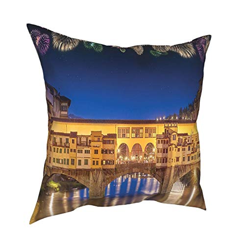 Q&SZ Sweatshirt Night Panoramic View of Vecchio Bridge Florence Italy with Colorful Fireworks Gold Navy Purple Various Specifications Fashion Pillow - No Inserts Included