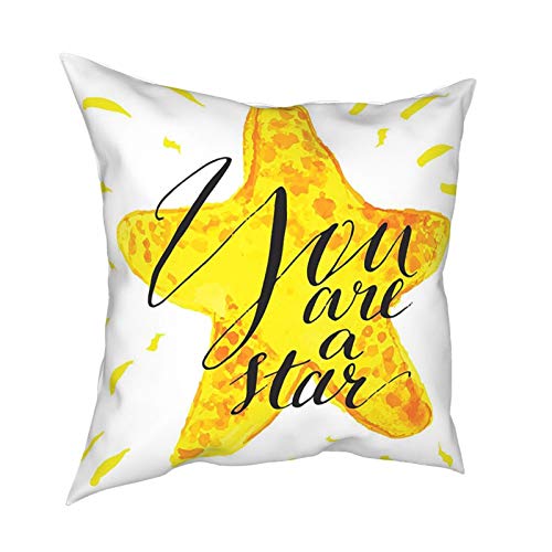 Q&SZ Sweatshirt Quote Decor Catoon Star with You Are A Star Lettering with Lines Show Sparkle Image Black White Yellow Various Specifications Fashion Pillow - No Inserts Included