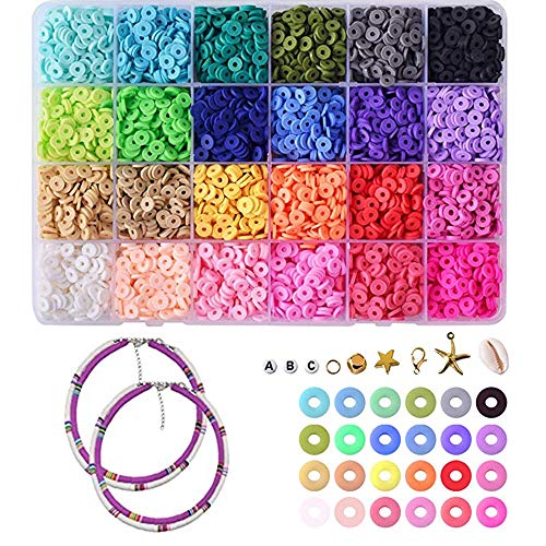 Queta Juego de Accesorios de Fabricación de Joyería, 5400pcs Cuentas de Arcilla Polimérica Kit de DIY Manualidades para Bisutería Collar Pendientes Pulseras Suministros de Artesanía