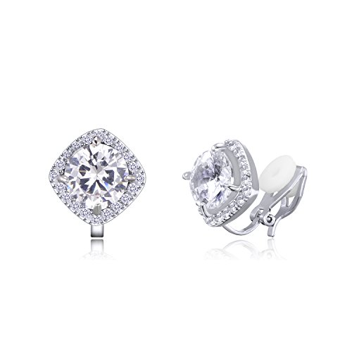 Quke - Pendientes cúbicos de zirconita de cierre a presión, pendiente de zirconita, no requieren agujeros, joyería para mujer Quke - Pendientes cúbicos de zirconita de cierre a presión, pendiente de zirconita, no requieren agujeros, joyería para mujer