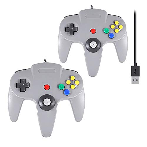 QUMOX 2 x Gaming USB Mando Controlador Gamepad con Cable para Consola Nintendo 64 N64 Gris