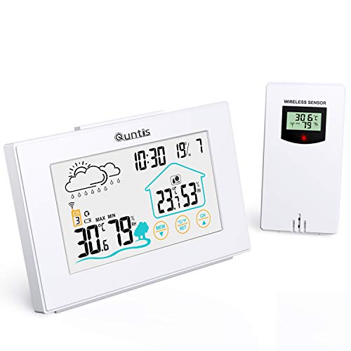 Quntis Estación Meteorológica Inalámbrica con Sensor Exterior,Termómetro Digital Higrómetro con Temperatura,Humedad,Pronóstico del Tiempo,Hora Local,Despertador,3 Canales,Pantalla Táctil para Casa Quntis Estación Meteorológica Inalámbrica con Sensor Exterior,Termómetro Digital Higrómetro con Temperatura,Humedad,Pronóstico del Tiempo,Hora Local,Despertador,3 Canales,Pantalla Táctil para Casa