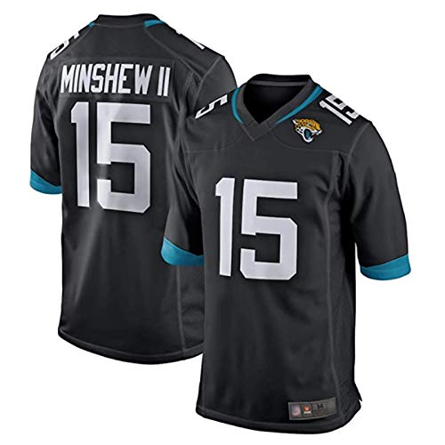 QYAD Minshew II - Camiseta de fútbol americano para hombre, Jaguars 15 # adulto jugador, ropa deportiva, para entrenamiento, color negro