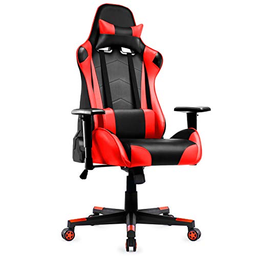 Racing Silla Gamer, IntimaTe WM Heart Silla Gaming de Ergonómica, Silla con Reposacabeza Apoyo y Cojín Lumbar, Cuero Sintético PU, para Los Jugadores de PC Gamer (Rojo)