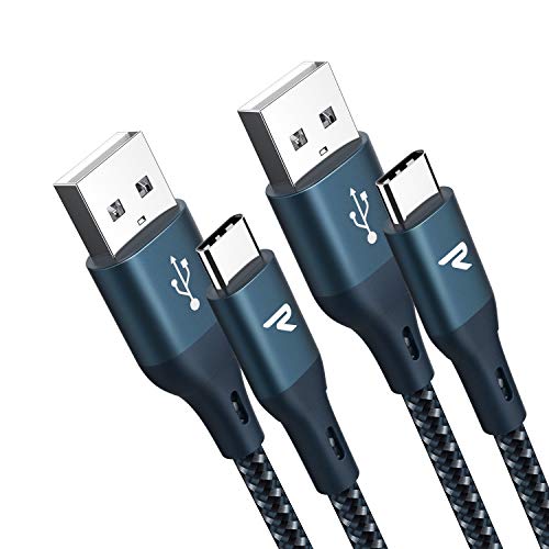 RAMPOW Cable USB C Cable USB Tipo C [2M-2 Unidades] Cargador USB C Carga Rápida y Trenzado de Nylón Compatible con Samsung Galaxy, Xiaomi Mi A1/Mi A2, LG, HTC, Sony Xperia XZ y más - Azul Marino