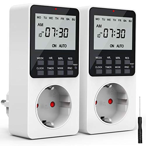 RATEL Temporizador Digital Programable, Enchufe Programador con herramienta de reinicio y modo aleatorio antirrobo Pantalla y 2 funciones de cuenta atrás LCD grande Diario Ahorrar Energía-2 Piezas RATEL Temporizador Digital Programable, Enchufe Programador con herramienta de reinicio y modo aleatorio antirrobo Pantalla y 2 funciones de cuenta atrás LCD grande Diario Ahorrar Energía-2 Piezas