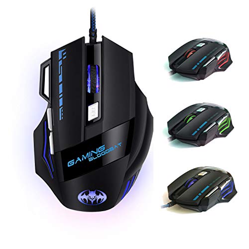 Ratón Gaming, iAmotus Ratón Gaming Óptico 7200 DPI Ajustable Gaming Mouse Con Cable y 7 Botón, Ratón Ergonómico Retroiluminación RGB para Windows Vista/ Linux/Mac OS/PC/Computadora Portátil