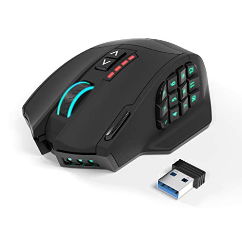 Ratón inalámbrico para juegos Gamspeed V8 Pro RGB MMO sin retraso, sensor óptico de 16,000 DPI, tecnología de transmisión de 2.4 GHz, iluminación RGB cromática, 16 botones programables