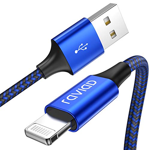 RAVIAD Cable Cargador iPhone, [2Pack 3M] MFi Certificado Cable Lightning Carga Rápida Trenzado de Nylon Compatible con iPhone 11 Pro XS MAX XR X 8 Plus 7 Plus 6S 6 Plus 5 5S 5C SE 2020 - Azul