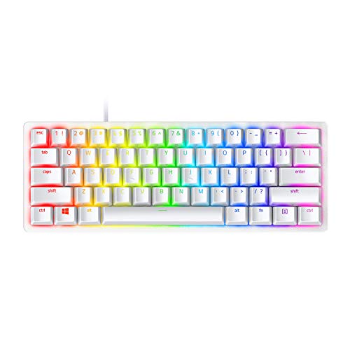 Razer Huntsman Mini Mercury Edition Purple Switch Teclado compacto para juegos,compacto al 60% con interruptores opto-mecánicos Clicky, teclas PBT, cable USB-C desmontable, US Layout, Blanco