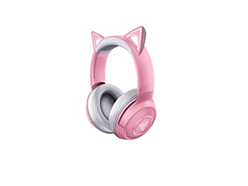 Razer Kraken Bluetooth Kitty Auriculares inalámbricos para juegos, tipo oreja de gato con iluminación Chroma RGB, micrófono de formación de haz, controlador de 40 mm, Rosa / Quartz