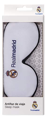 Real Madrid Antifaz para Dormir - Producto Oficial del Equipo, 100% Anti-Luz, con Goma Flexible Ajustable y Tacto Suave