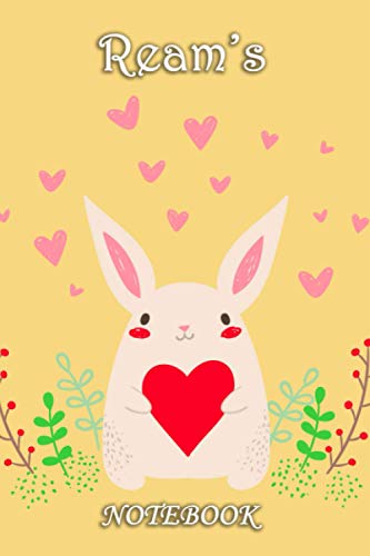 Ream's Notebook: Ream Personalised Custom Name Notebook - Love Heart Rabbit