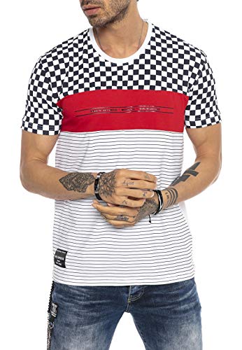 Red Bridge T-Shirt Manga Corta Casual Raza Rayas para Hombres Tiempo Libre Tramo Camisas Blanco