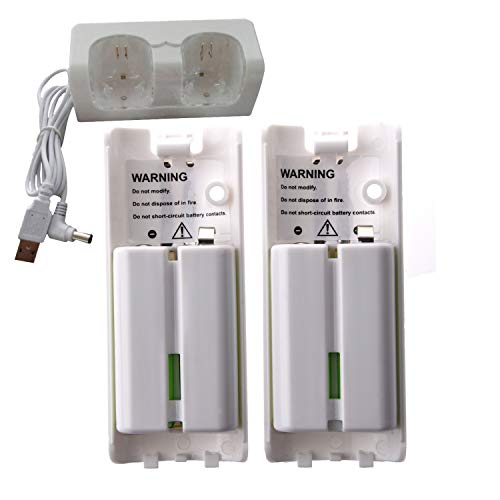 REFURBISHHOUSE Dos Estacion de Carga con Luz LED + 2 Bateria Recargable de Alta Capacidad de Repuesto & Cable USB para Control Remoto de Wii