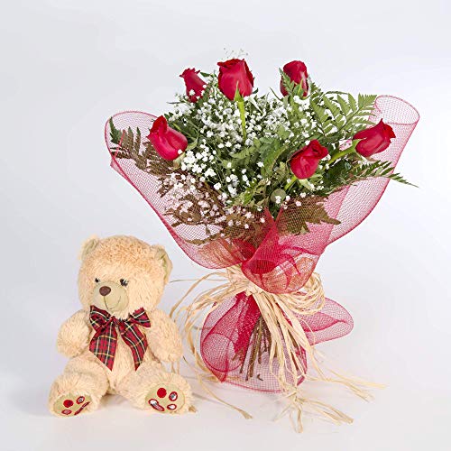 REGALAUNAFLOR-Ramo 6 rosas rojas con osito-FLORES FRESCAS-Entrega en 24 horas de martes a sabado. REGALAUNAFLOR-Ramo 6 rosas rojas con osito-FLORES FRESCAS-Entrega en 24 horas de martes a sabado.