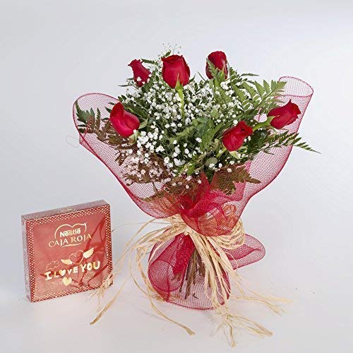REGALAUNAFLOR-Ramo de 6 rosas rojas naturales y bombones FLORES FRESCAS-ENTREGA EN 24 HORAS DE MARTES A SABADO. REGALAUNAFLOR-Ramo de 6 rosas rojas naturales y bombones FLORES FRESCAS-ENTREGA EN 24 HORAS DE MARTES A SABADO.