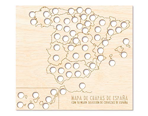 Regalo Original Mapa de Madera de chapas de Cerveza de España para Viajes 45x55cm