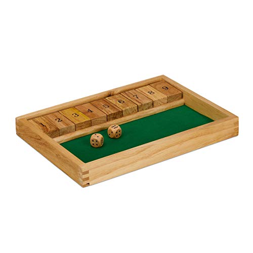 Relaxdays Cierra la Caja, Nueve Jugadores, Dos Dados de Madera y un Tablero, Mínimo de Dos Jugadores, Juego en Familia, Marrón y Verde, Madera Relaxdays Cierra la Caja, Nueve Jugadores, Dos Dados de Madera y un Tablero, Mínimo de Dos Jugadores, Juego en Familia, Marrón y Verde, Madera