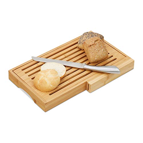 Relaxdays Tabla Cortar Pan con Recogemigas y Cuchillo, Bambú y Acero Inoxidable, Marrón, 4 x 40 x 24 cm Relaxdays Tabla Cortar Pan con Recogemigas y Cuchillo, Bambú y Acero Inoxidable, Marrón, 4 x 40 x 24 cm