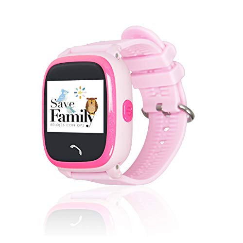 Reloj con GPS para niños SaveFamily Infantil Completo Acuático IP67. Smartwatch con Botón SOS, Anti-Bullying, Chat Privado, Modo Colegio, Llamadas y Mensajes. App SaveFamily. Incluye Cargador. Rosa.