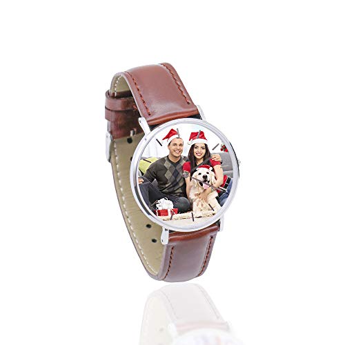 Reloj De Aleación con Foto Personalizada Reloj De Pulsera con Imagen Impresa Cumpleaños Personalizado Día del Padre Ideas De Aniversario para Parejas Hombres Mujeres (Marrón1-A Todo Color-Mujer 24Cm)