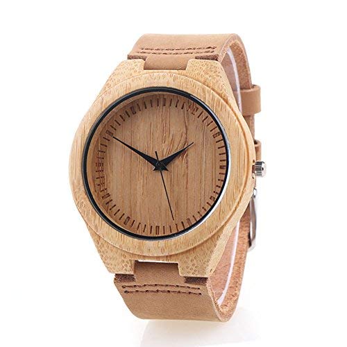 Reloj de Madera de Bambú para Mujer, Yowao Cuarzo Japonés y con la Correa de Cuero Genuino