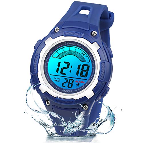 Reloj Digital Deportivo para Niños, Reloj de Pulsera Niña Multifunción con Pantalla LED Impermeable 30M para Niños, Niñas Reloj Infantil Aprendizaje para Niños 4-15 Años (Rojo) (Azul Oscuro)