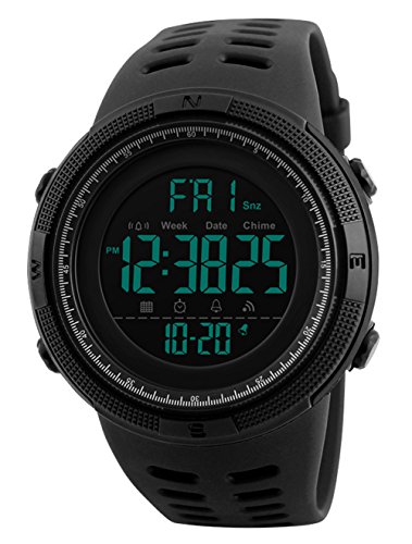 Reloj digital, para hombre, para actividades al aire libre, deportivo, militar, sumergible, cronógrafo, cuenta atrás, luces LED, con alarma, de goma negra