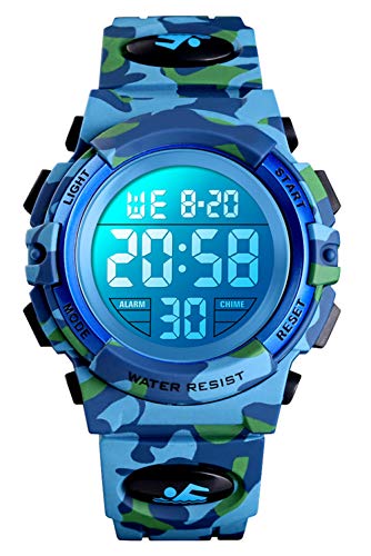 Reloj digital para niños, Chico Relojes deportivos impermeables para niño con alarma/cronómetro/12-24 h, Relojes de pulsera para niños jóvenes adolescentes LED electrónico - Camuflaje Reloj digital para niños, Chico Relojes deportivos impermeables para niño con alarma/cronómetro/12-24 h, Relojes de pulsera para niños jóvenes adolescentes LED electrónico - Camuflaje