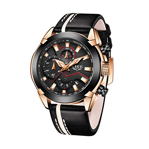 Reloj para Hombres, Relojes Deportivo de Cuarzo analógico Impermeable para Hombre Relojes LIGE Lujoso Cronógrafo para Hombre, Moda Casual Reloj Redondo Negro Fecha