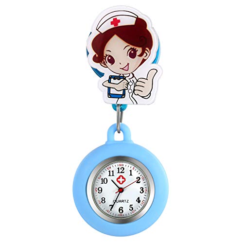 Relojes de Enfermera retráctiles con Clip para Solapa, médicos, clínicas, túnica, Estetoscopio, Insignia de Silicona, Reloj de Lactancia para niñas (Azul)