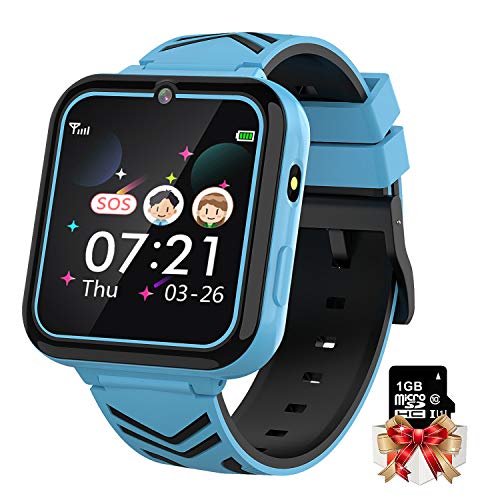 Relojes para Niños 1,54" HD SmartWatch con Juego SOS Música Cámara para Niños de 3 a 12 Años Reloj Inteligente para Niños Niñas Cumpleaños (Incluye Tarjeta SD de 1GB) (Azul)
