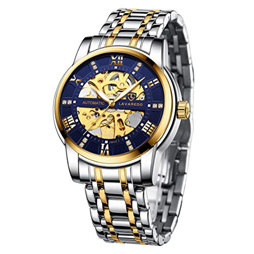 Relojes, Relojes Hombre Mecánico Automático Esqueleto de Estilo Clásico Impermeable Reloj de Los Hombres con Correa de Acero Inoxidable DoradoAzul Relojes, Relojes Hombre Mecánico Automático Esqueleto de Estilo Clásico Impermeable Reloj de Los Hombres con Correa de Acero Inoxidable DoradoAzul