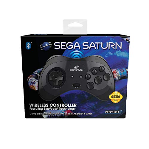 Retro-Bit Official SEGA Saturn Wireless Bluetooth Controller for PC, Switch, Mac, Steam, RetroPie, Raspberry Pi - Black [Importación inglesa]