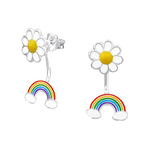 Retro Styler Sterling Silver Brillante Margarita y Arco Iris Tachonado Gota Detalle Pendientes