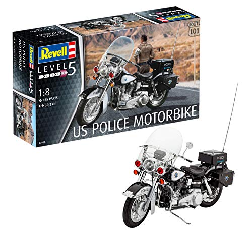 Revell 07915 – Maqueta de Motocicleta 1: 8 – US Police Motor Bike en Escala 1: 8 Niveles, 4, orginalgetreue imitación con Muchos Detalles