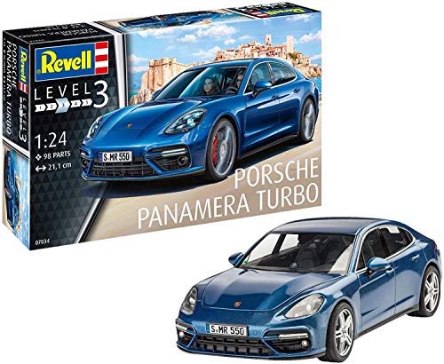 Revell Maqueta Porsche Panamera Turbo, Kit Modelo, Escala 1:24 (07034), Color Azul, 21,1 cm de Largo