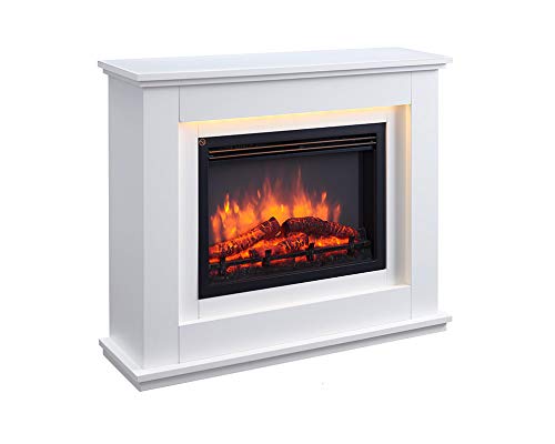 RICHEN - Chimenea eléctrica, modelo Baldur, chimenea eléctrica de pie con calefacción, iluminación LED, efecto de llamas en 3D y mando a distancia, color blanco RICHEN - Chimenea eléctrica, modelo Baldur, chimenea eléctrica de pie con calefacción, iluminación LED, efecto de llamas en 3D y mando a distancia, color blanco