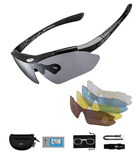 ROCKBROS Gafas de Sol Polarizadas con 5 Lentes Intercambiables para Ciclismo Bicicleta Running Deportes Protección UV 400 Anti Viento para Hombre y Mujer