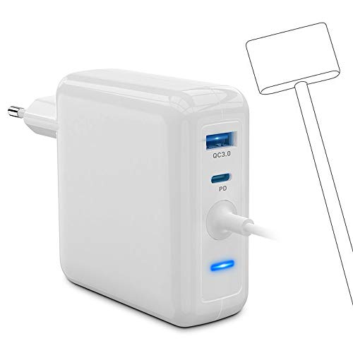 Rocketek Mac Book Pro Cargador, 60W Magsaf 2 T-Tip Entrega rápida Cargador 18 W PD & 18 W QC 3.0 Combo Adaptador Compatible con Mac Book Pro 13"Pulgadas (Antes Mediados 2012) y Pad Phone 11 Pro MAX Rocketek Mac Book Pro Cargador, 60W Magsaf 2 T-Tip Entrega rápida Cargador 18 W PD & 18 W QC 3.0 Combo Adaptador Compatible con Mac Book Pro 13"Pulgadas (Antes Mediados 2012) y Pad Phone 11 Pro MAX