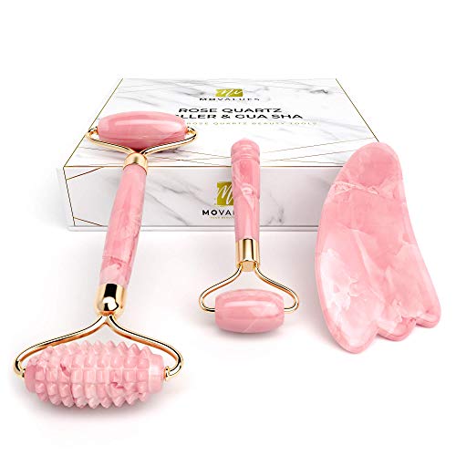 Rodillo Facial de Cuarzo Rosa, Gua Sha y Masajeador para Contorno de Ojos - Set de Masaje para Rostro y Cuello en Piedra de Cuarzo Auténtica 100% Natural | Tonifica, Desinflama Ojeras, Reafirmante Rodillo Facial de Cuarzo Rosa, Gua Sha y Masajeador para Contorno de Ojos - Set de Masaje para Rostro y Cuello en Piedra de Cuarzo Auténtica 100% Natural | Tonifica, Desinflama Ojeras, Reafirmante
